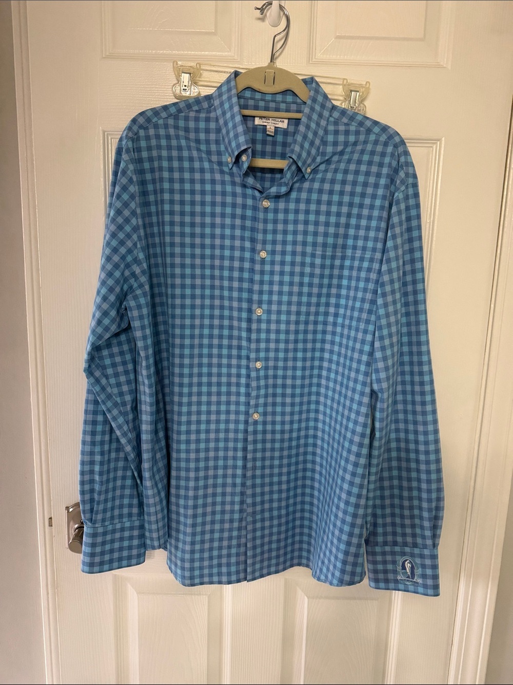 Peter‎ Millar Summer Comfort Plaid Button Down Shirt pelican march golf L